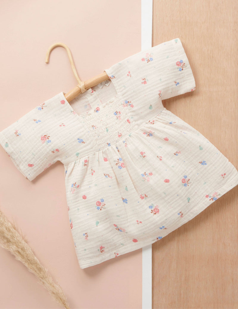 Shirred Dress - Fruits & Flowers Print