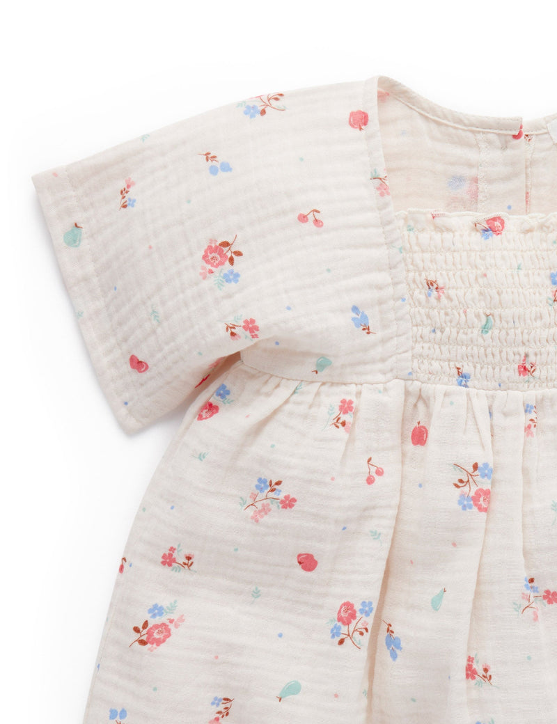 Shirred Dress - Fruits & Flowers Print