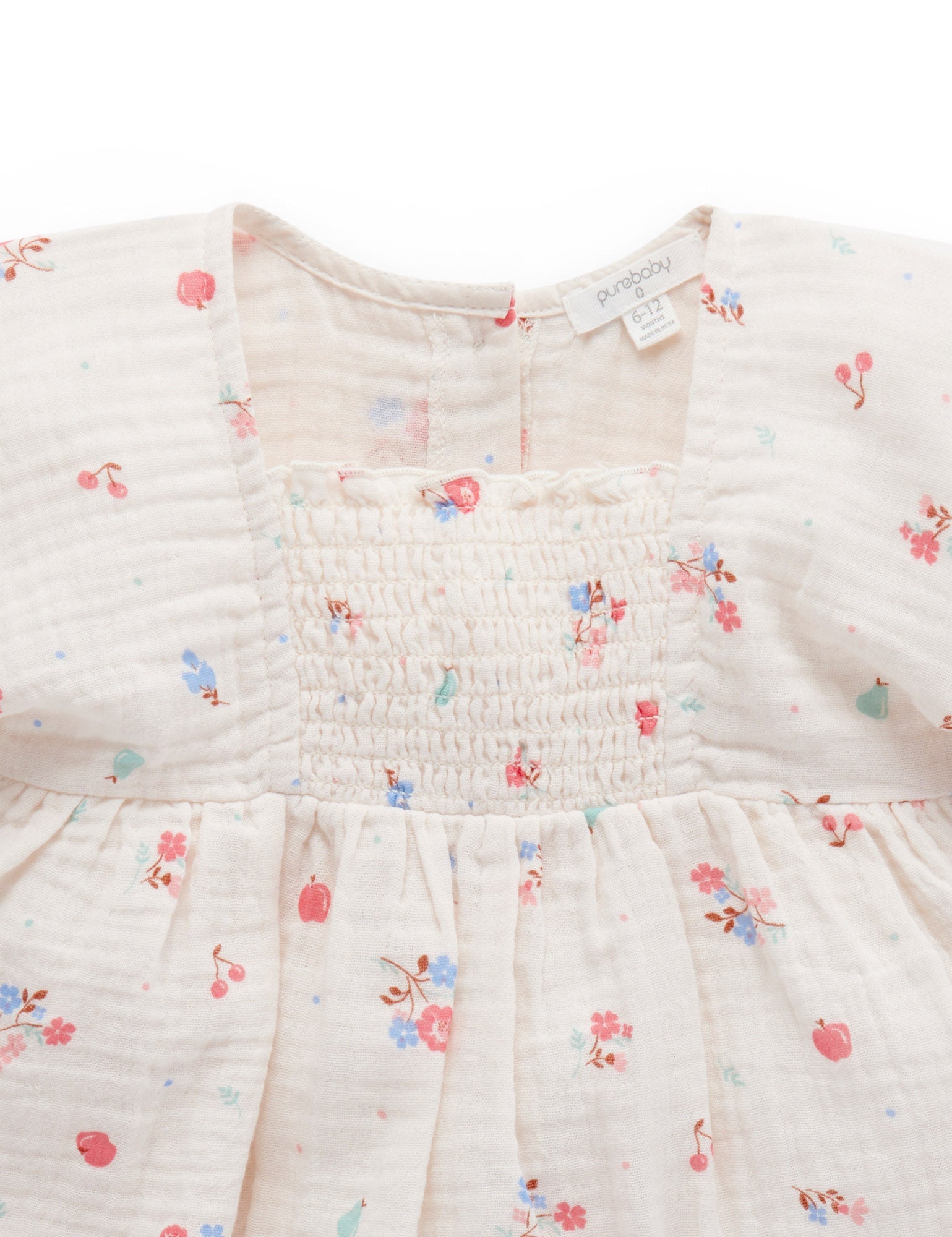 Shirred Dress - Fruits & Flowers Print