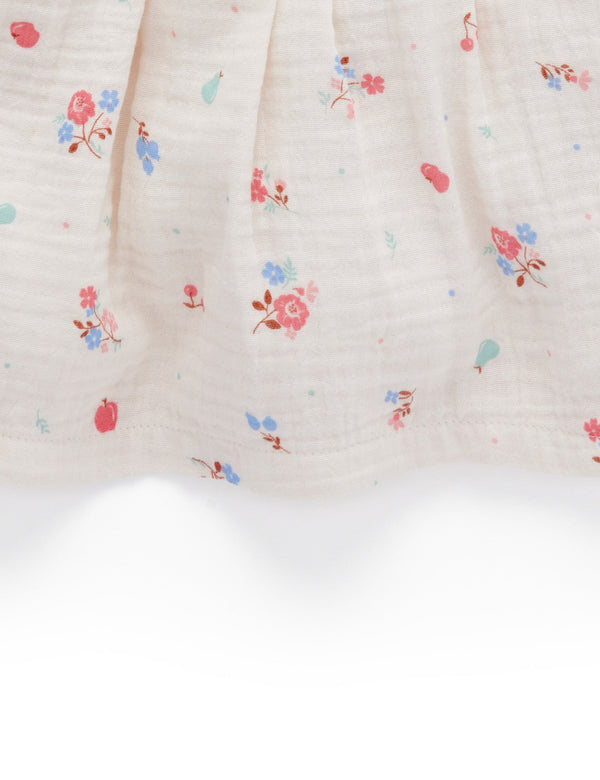 Shirred Dress - Fruits & Flowers Print
