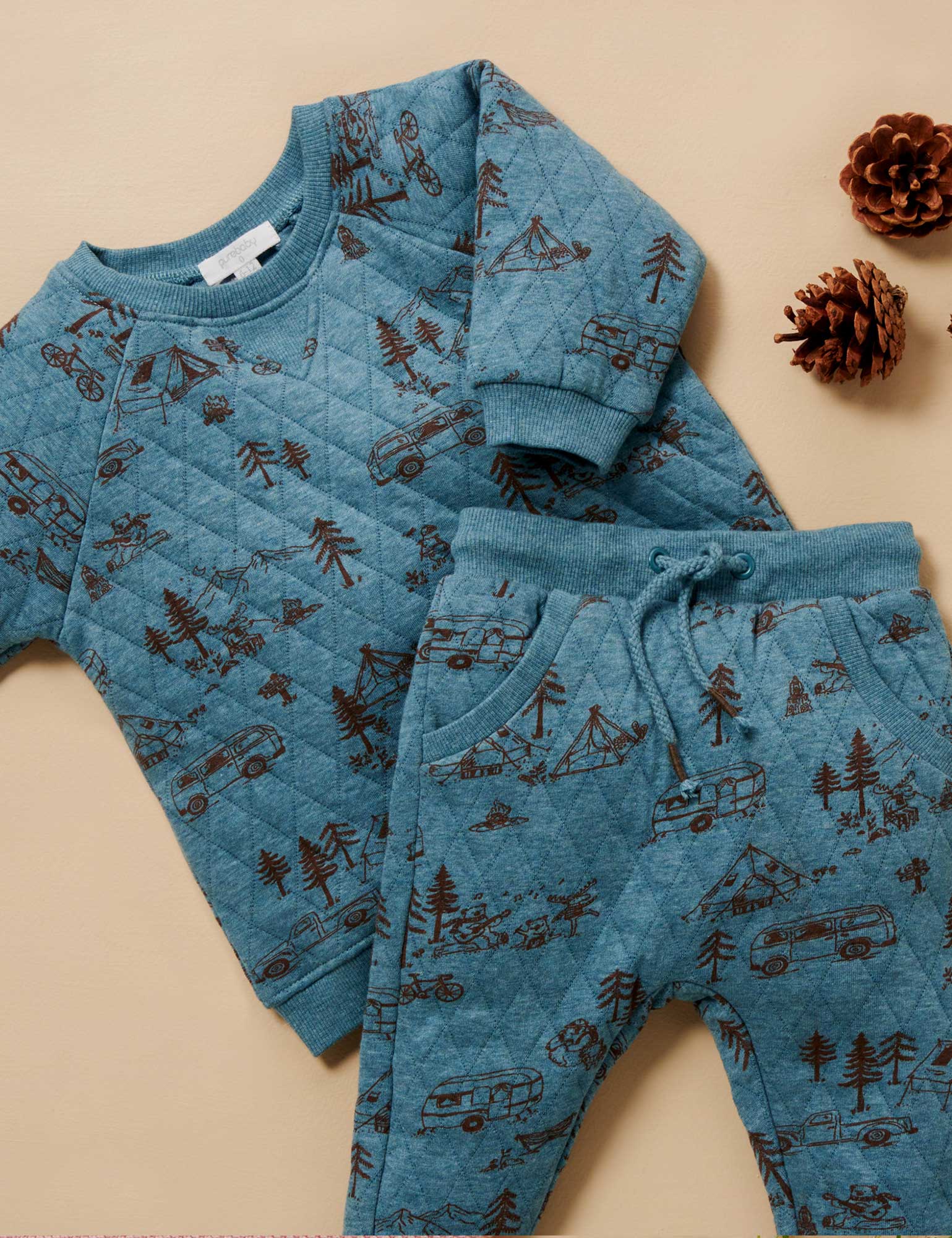 Quilted Track Pants - Camp Site Print