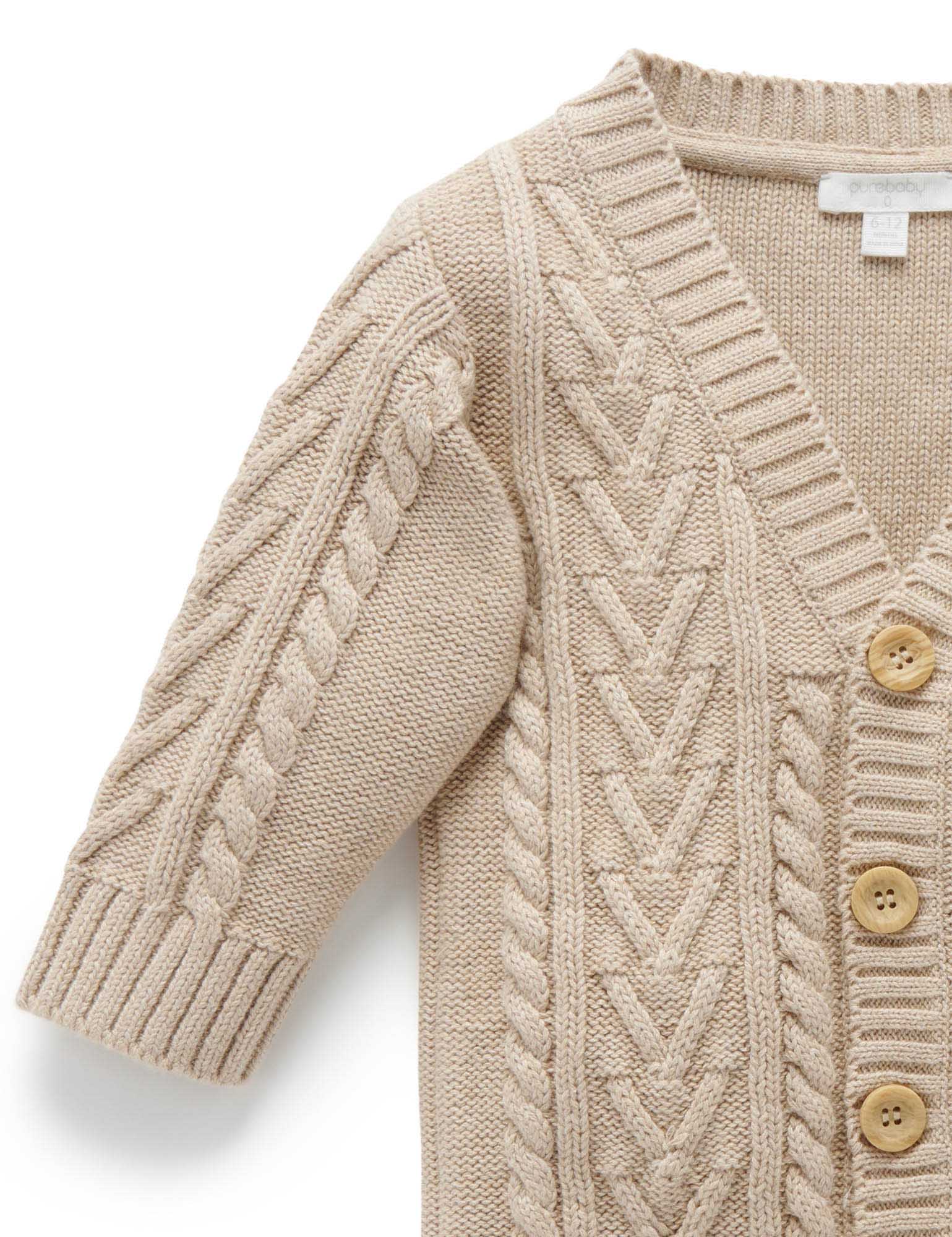 Classic Cable Cardigan - Biscuit Melange