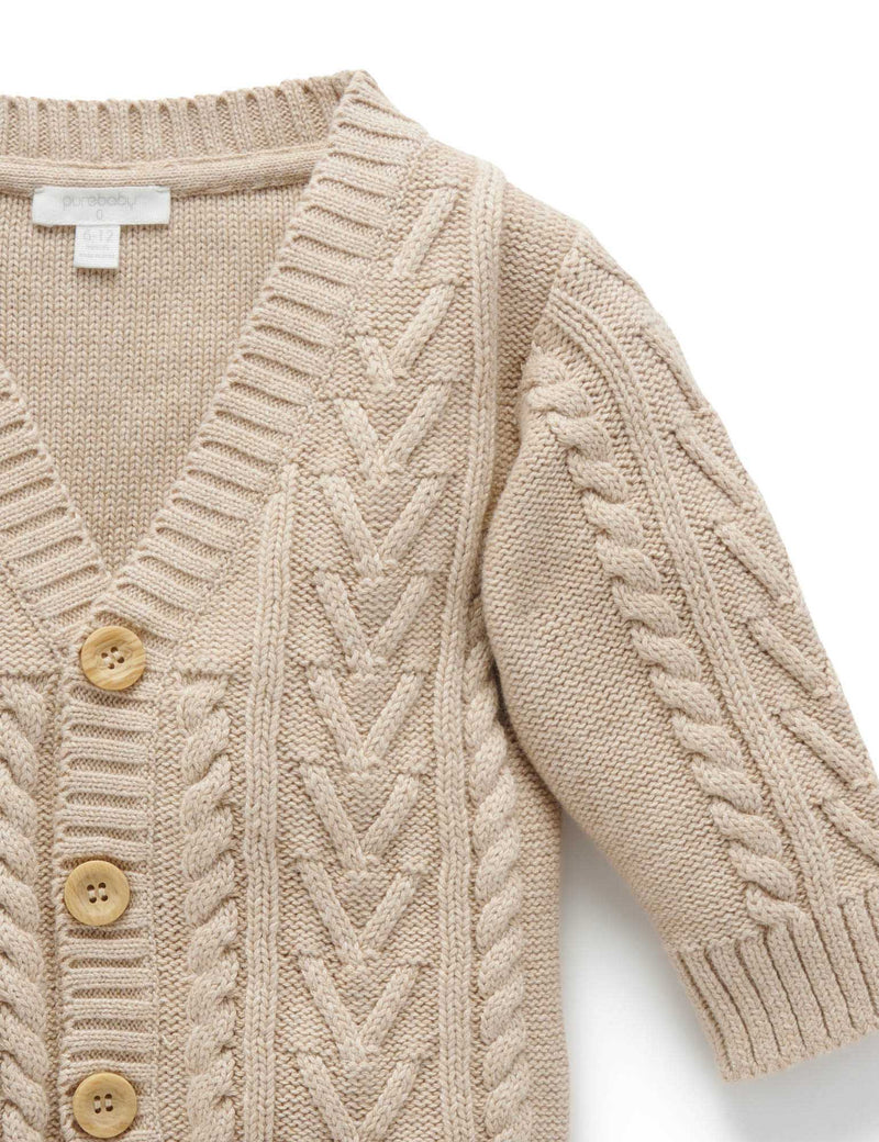 Classic Cable Cardigan - Biscuit Melange