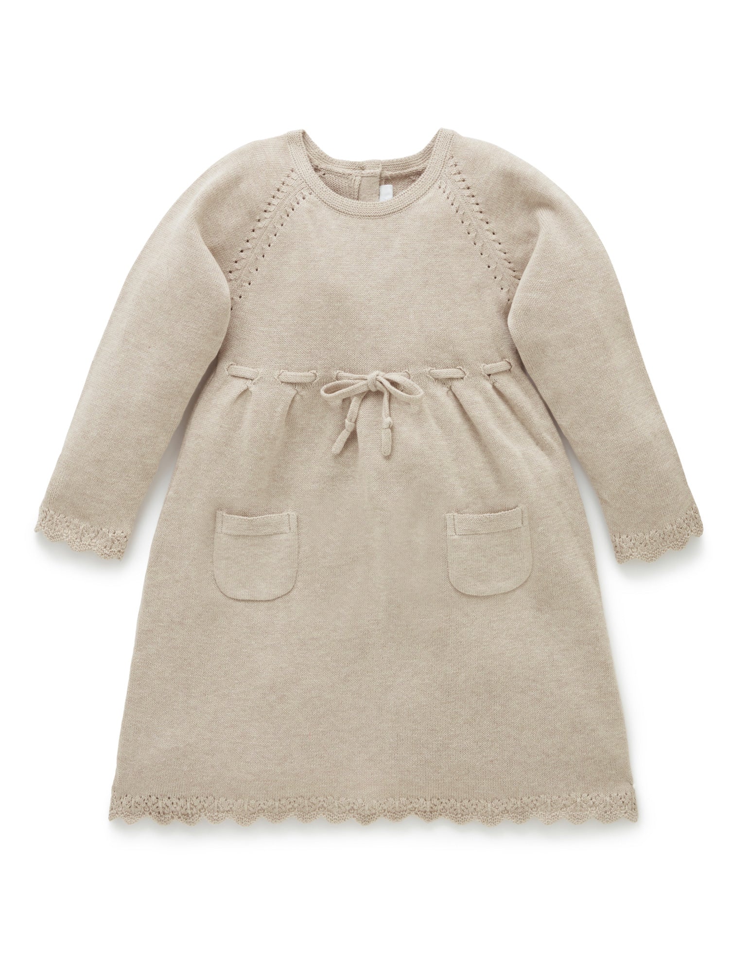 Scalloped Knitted Dress - Camel Melange