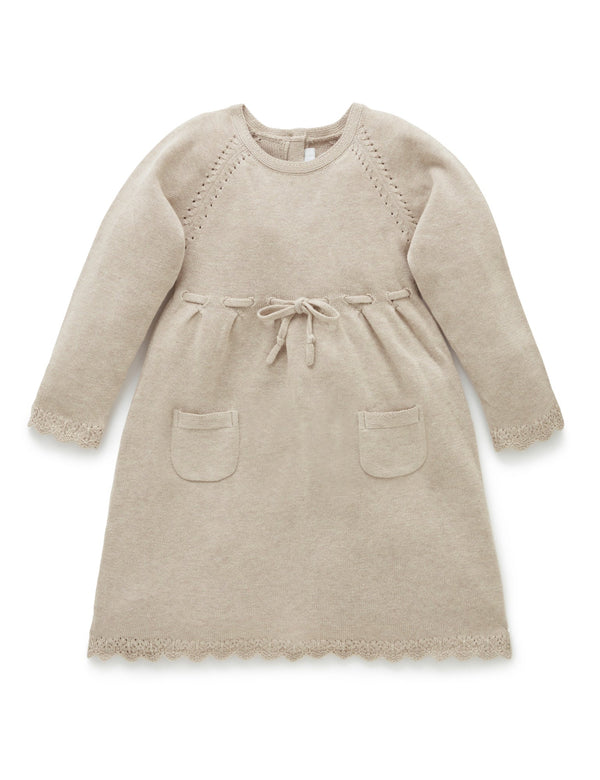 Scalloped Knitted Dress - Camel Melange