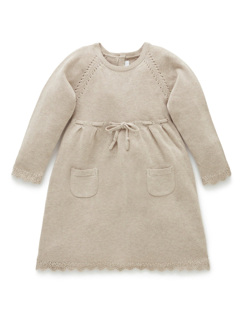 Scalloped Knitted Dress - Camel Melange