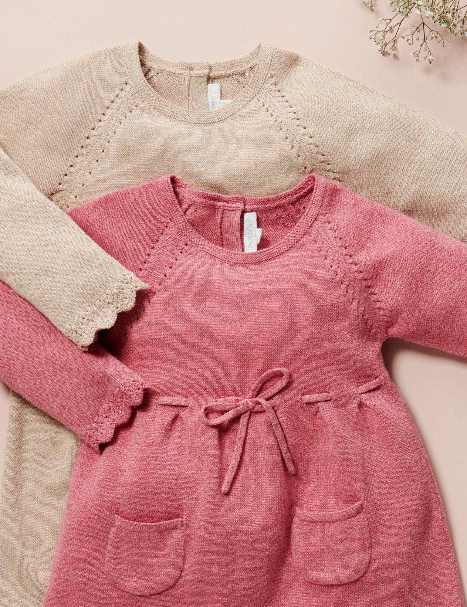 Scalloped Knitted Dress - Camel Melange