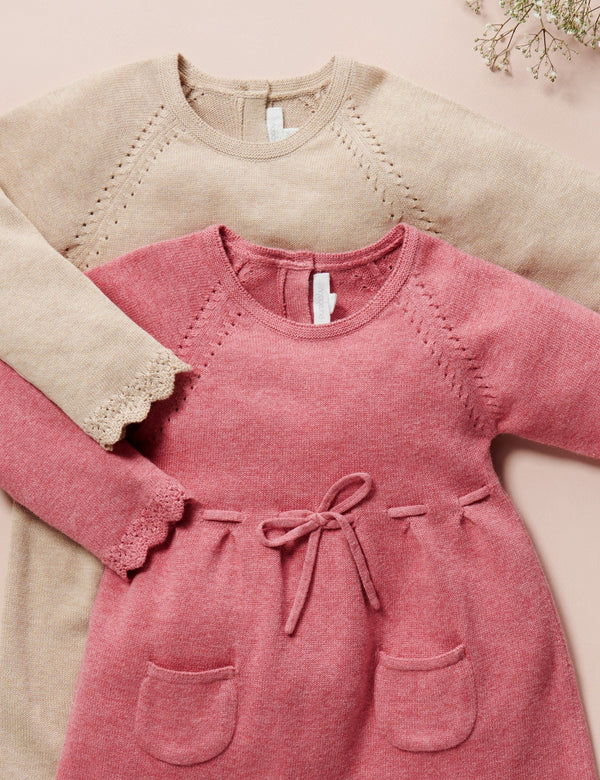 Scalloped Knitted Dress - Camel Melange