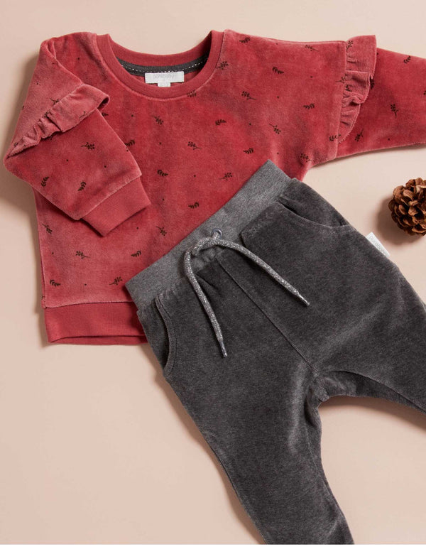 Velour Slouchy Pants - Charcoal Melange