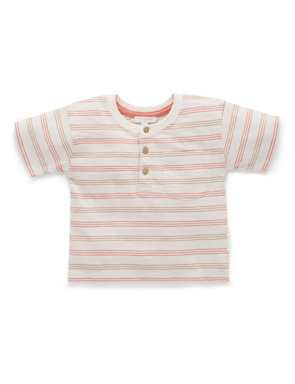 Relaxed Henley Tee - Tangelo Stripe
