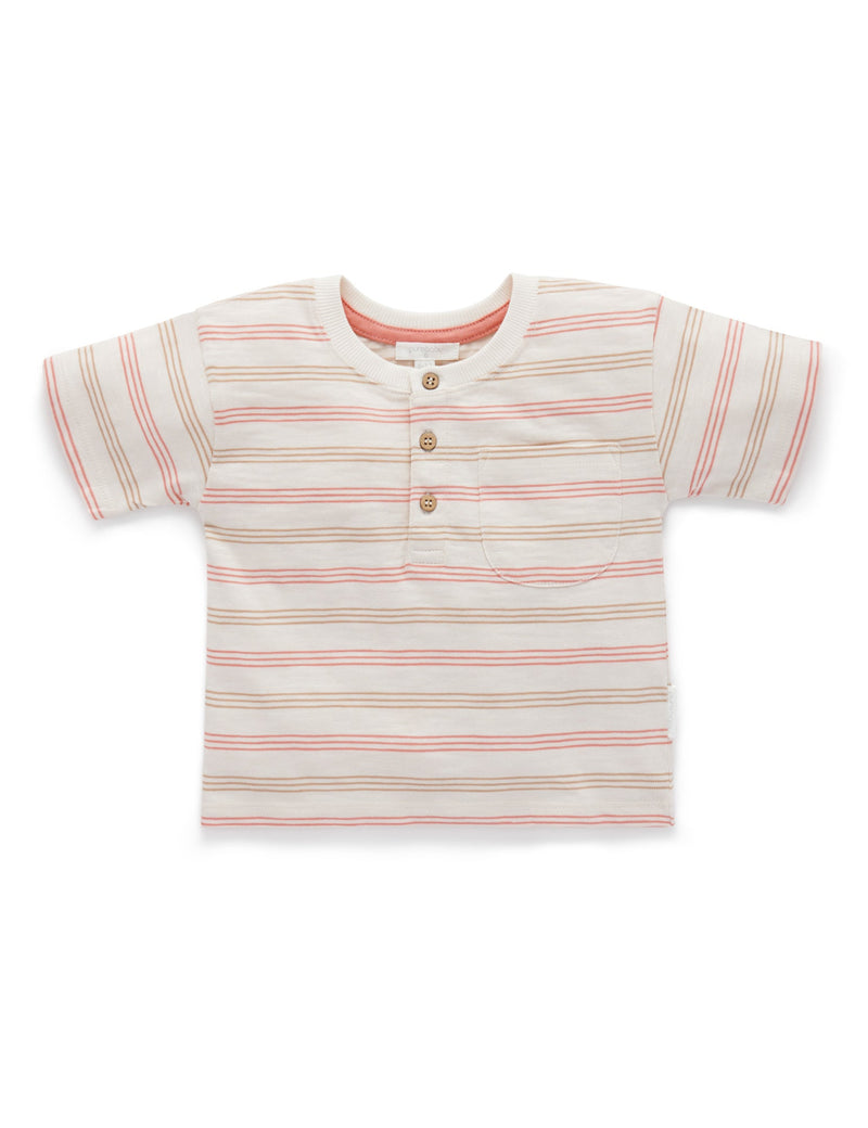 Relaxed Henley Tee - Tangelo Stripe