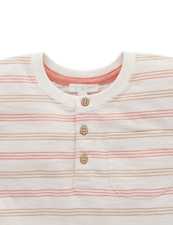 Relaxed Henley Tee - Tangelo Stripe