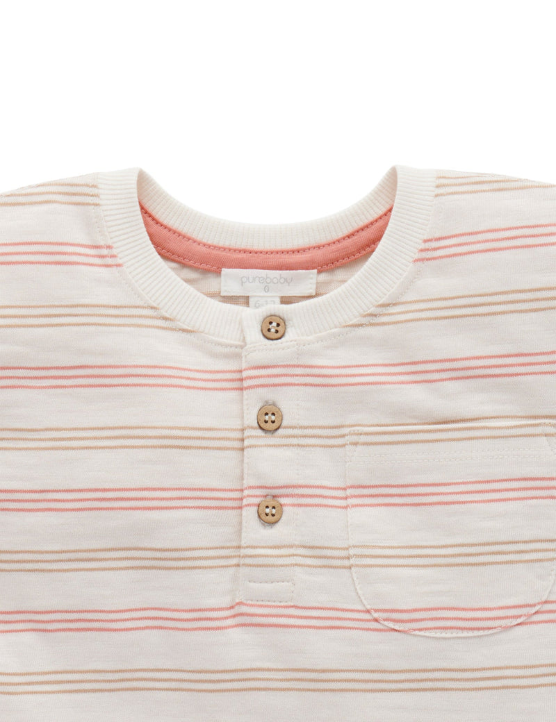 Relaxed Henley Tee - Tangelo Stripe