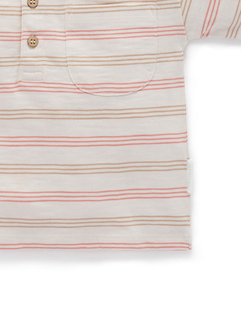 Relaxed Henley Tee - Tangelo Stripe