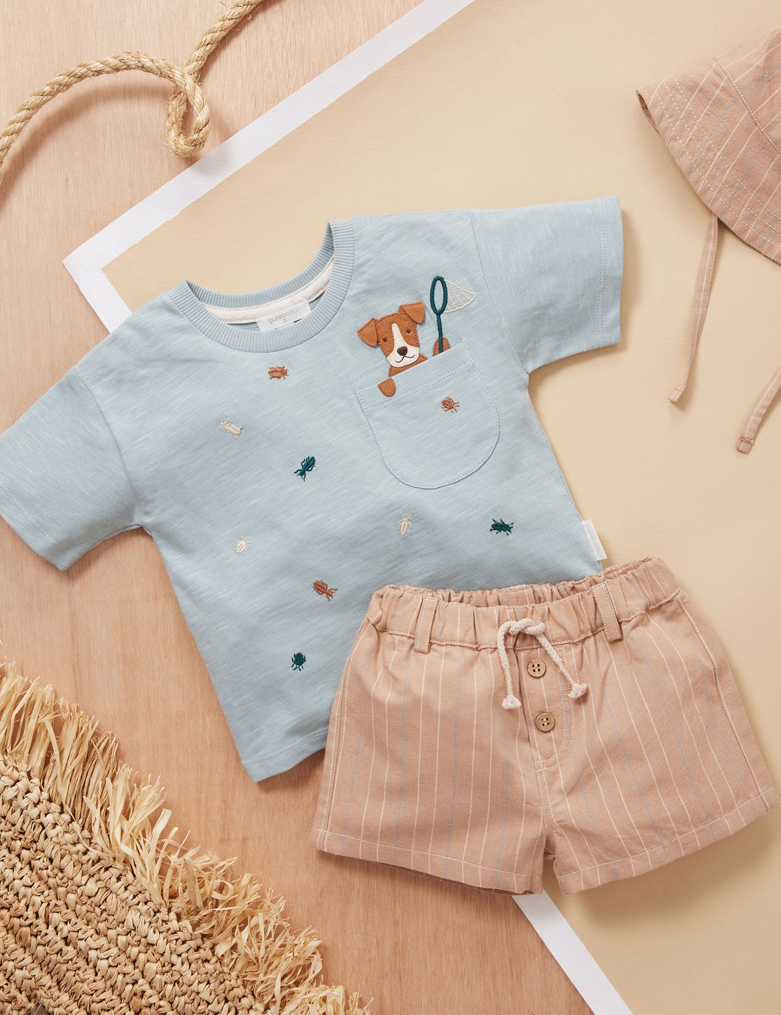 Pull on Shorts - Taupe Stripe