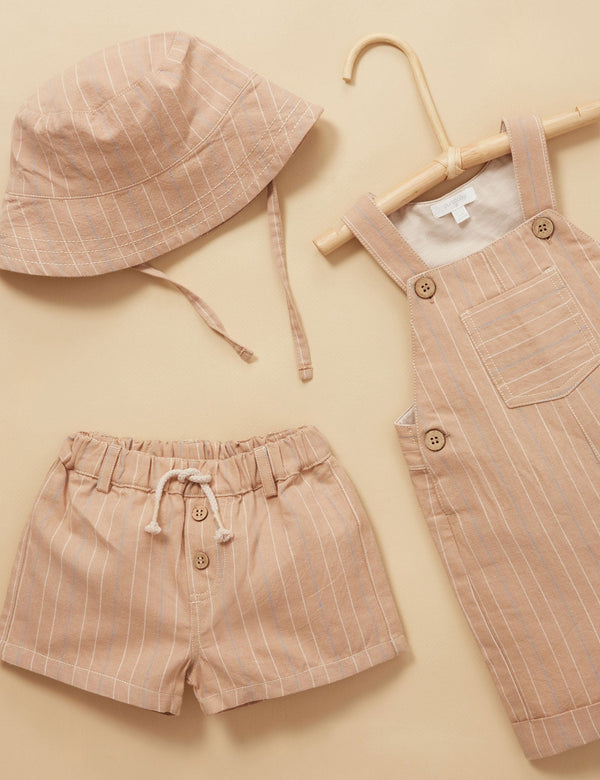 Linen Blend Bucket Hat - Taupe Stripe