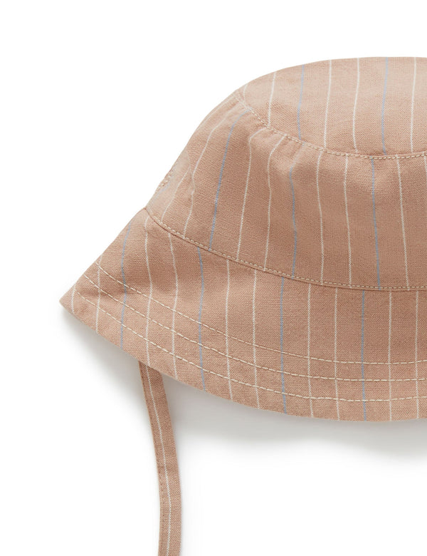 Linen Blend Bucket Hat - Taupe Stripe