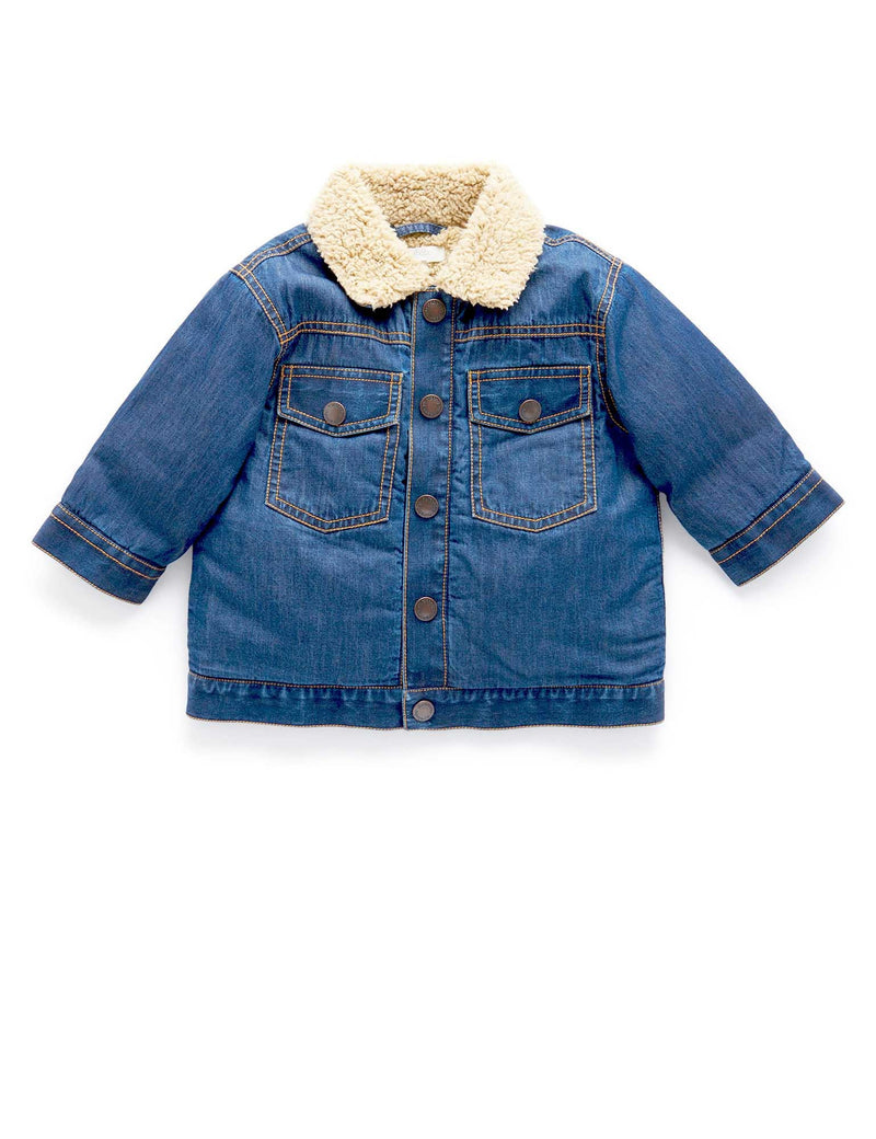 Denim Relaxed Sherpa Jacket - Mid Denim