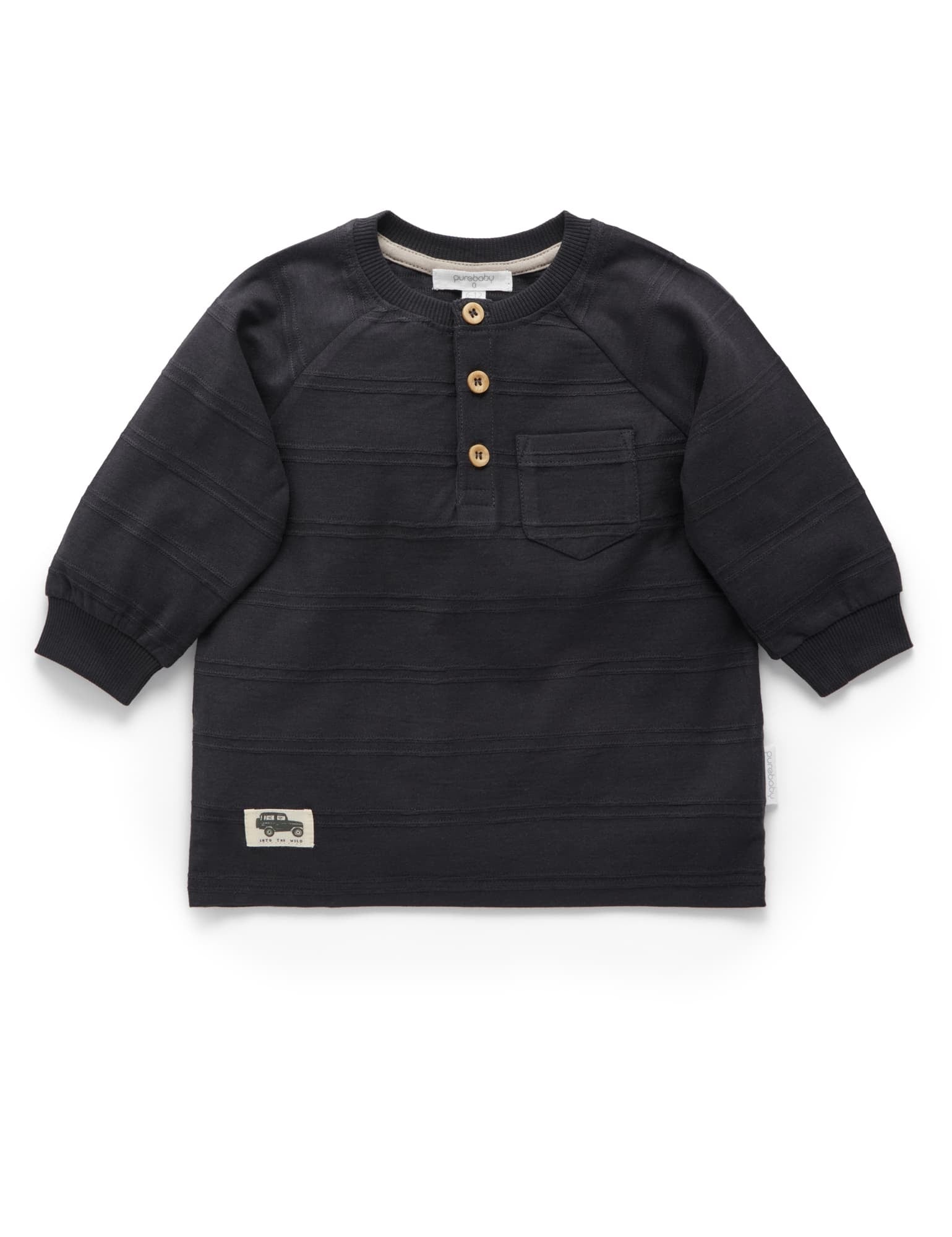Henley Tee with Self Stripe   - CHARCOAL