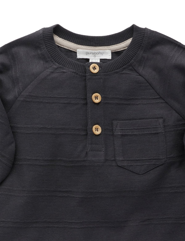 Henley Tee with Self Stripe   - CHARCOAL