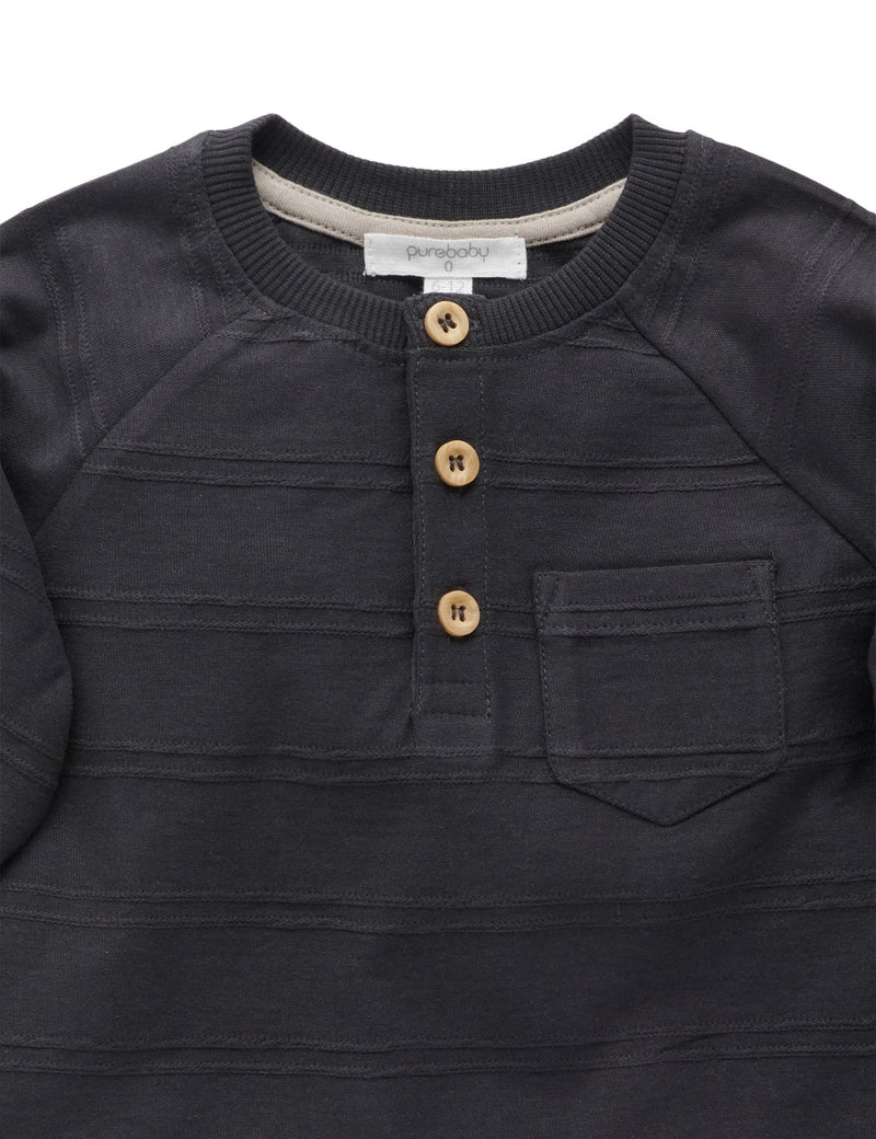 Henley Tee with Self Stripe   - CHARCOAL