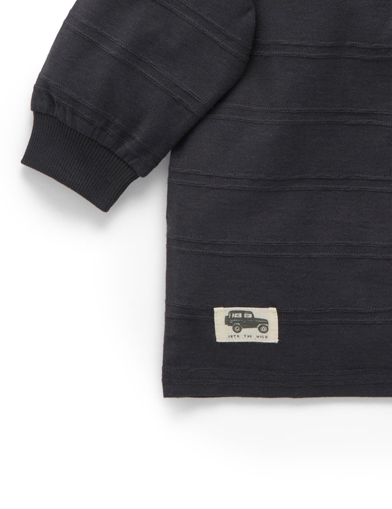 Henley Tee with Self Stripe   - CHARCOAL