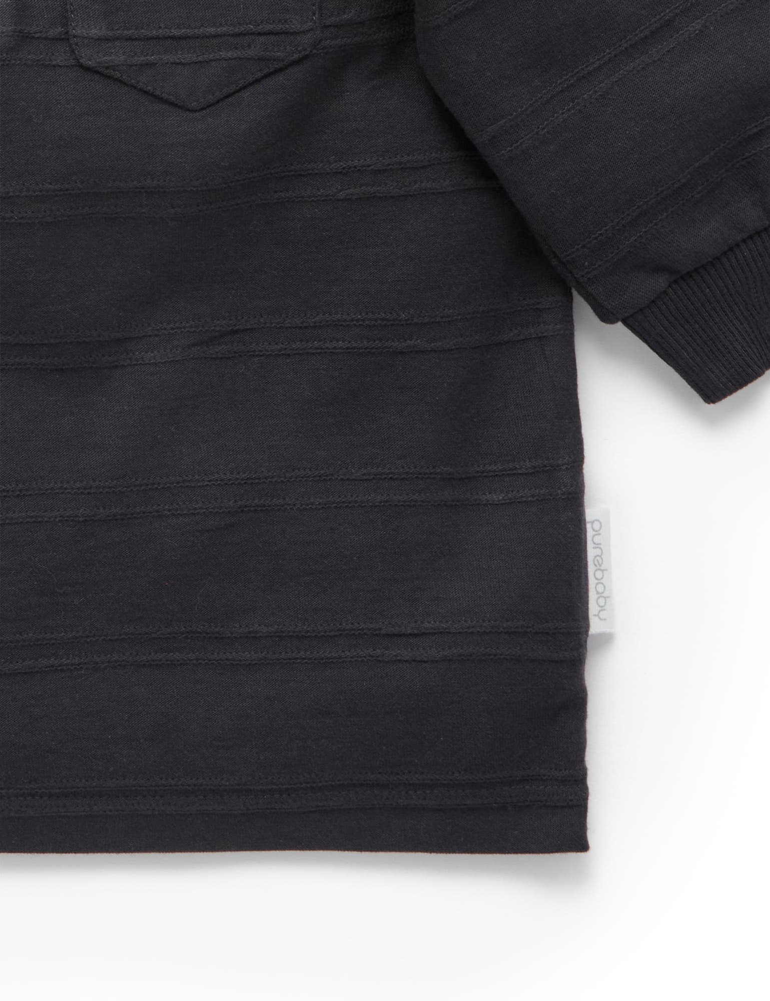 Henley Tee with Self Stripe   - CHARCOAL