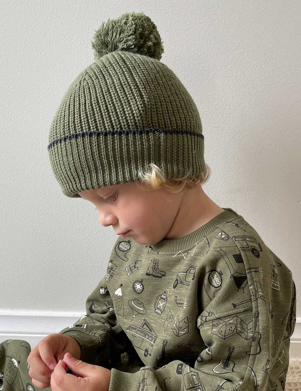 Fishermans Rib Beanie - Olive Melange
