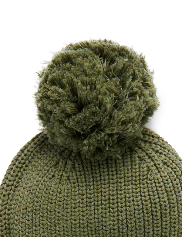 Fishermans Rib Beanie - Olive Melange