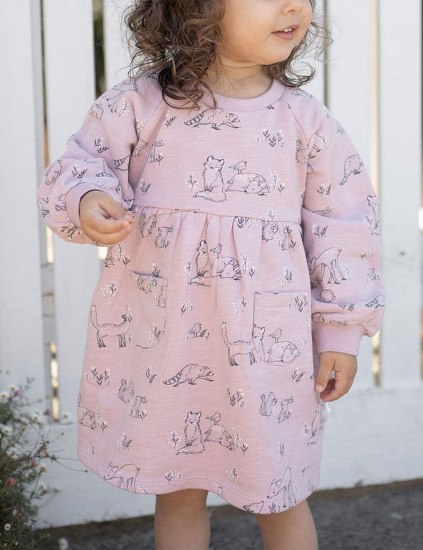 Fleece Dress - Forest Gathering Print