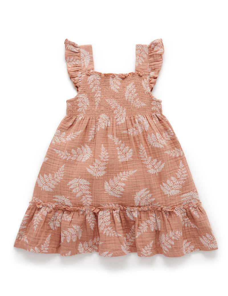 Shirred Dress - Coconut Leaf Print