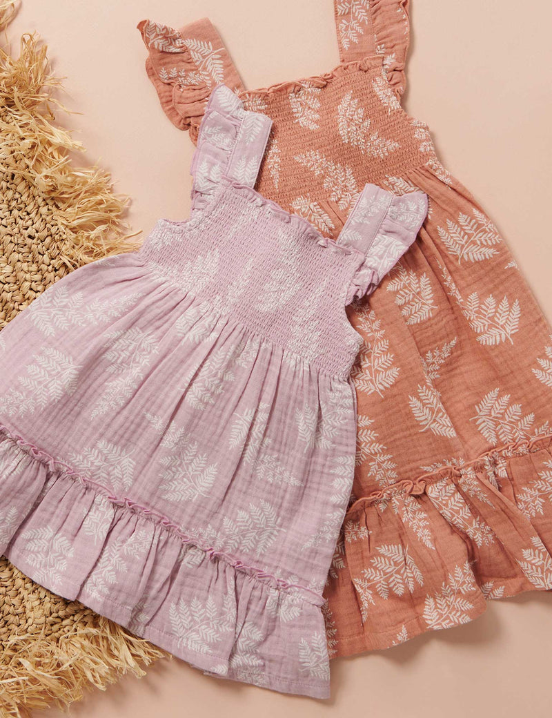 Shirred Dress - Coconut Leaf Print