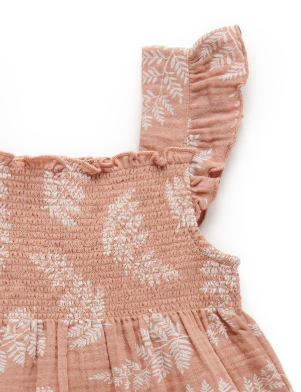 Shirred Dress - Coconut Leaf Print