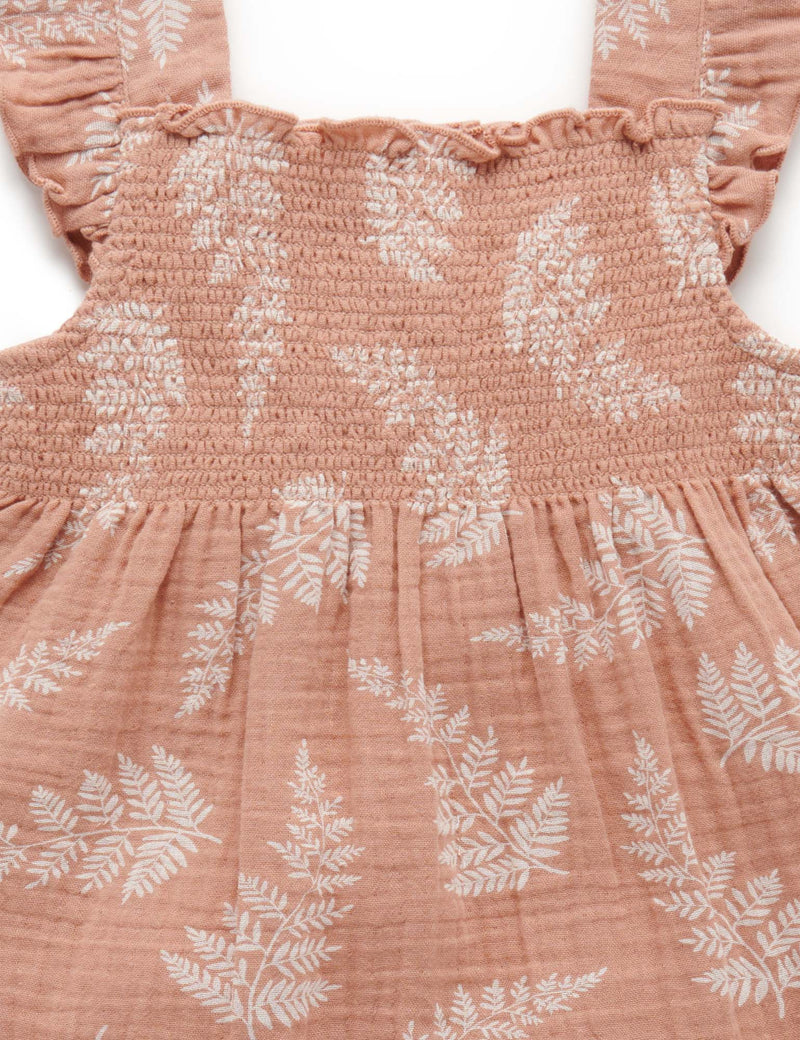 Shirred Dress - Coconut Leaf Print