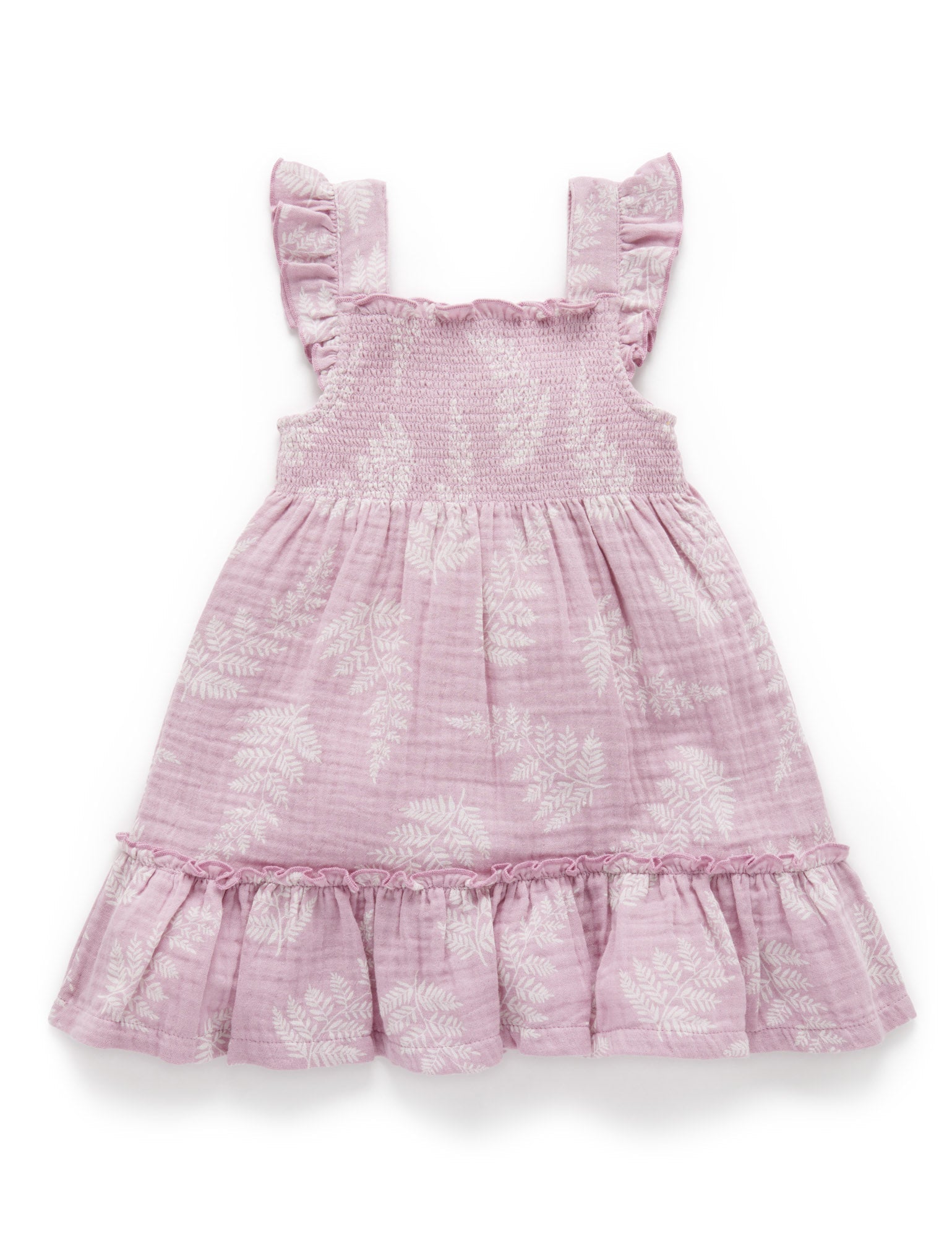 Shirred Dress - Palm Leaf Print