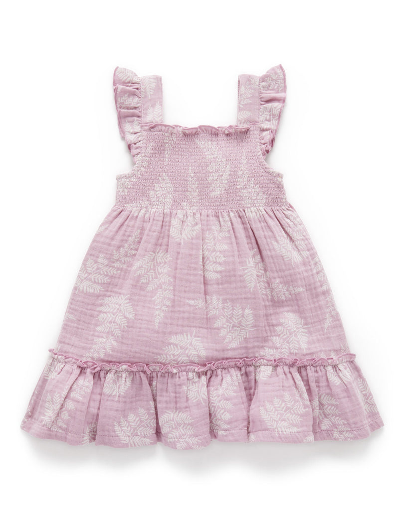 Shirred Dress - Palm Leaf Print