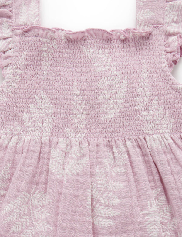 Shirred Dress - Palm Leaf Print