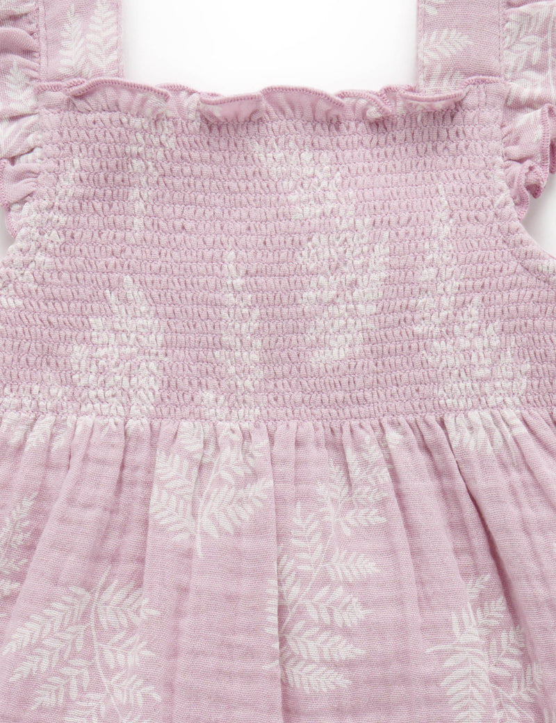 Shirred Dress - Palm Leaf Print