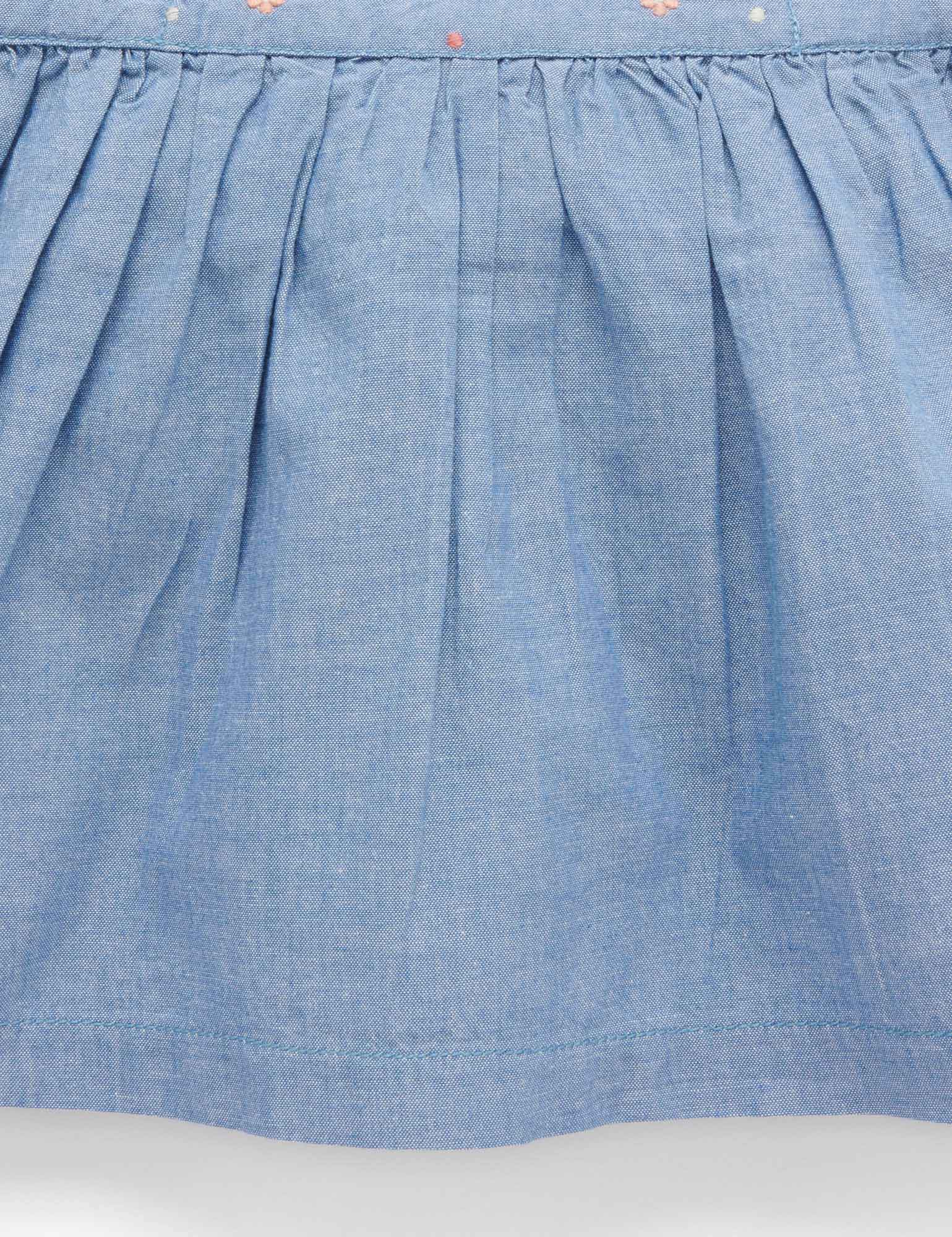 Frangipani Embroidered Dress - Faded Denim