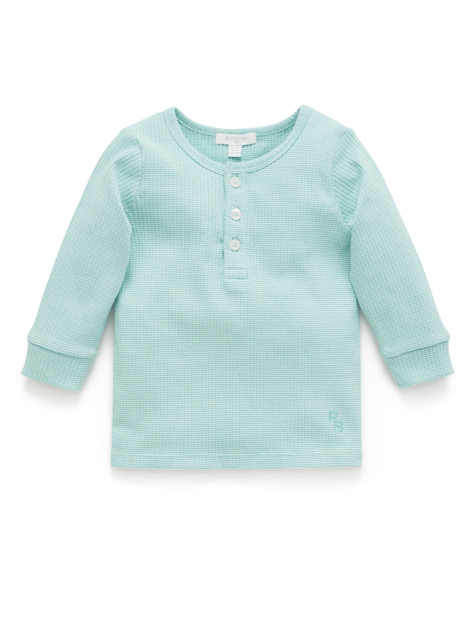 Rib L/Slv Henley Tee - Aquamarine Stripe