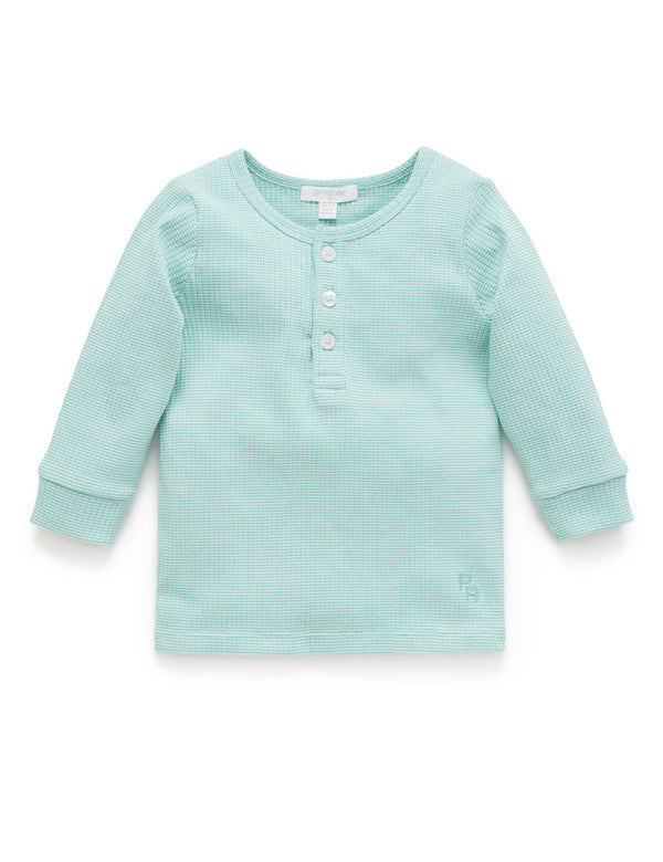 Rib L/Slv Henley Tee - Aquamarine Stripe