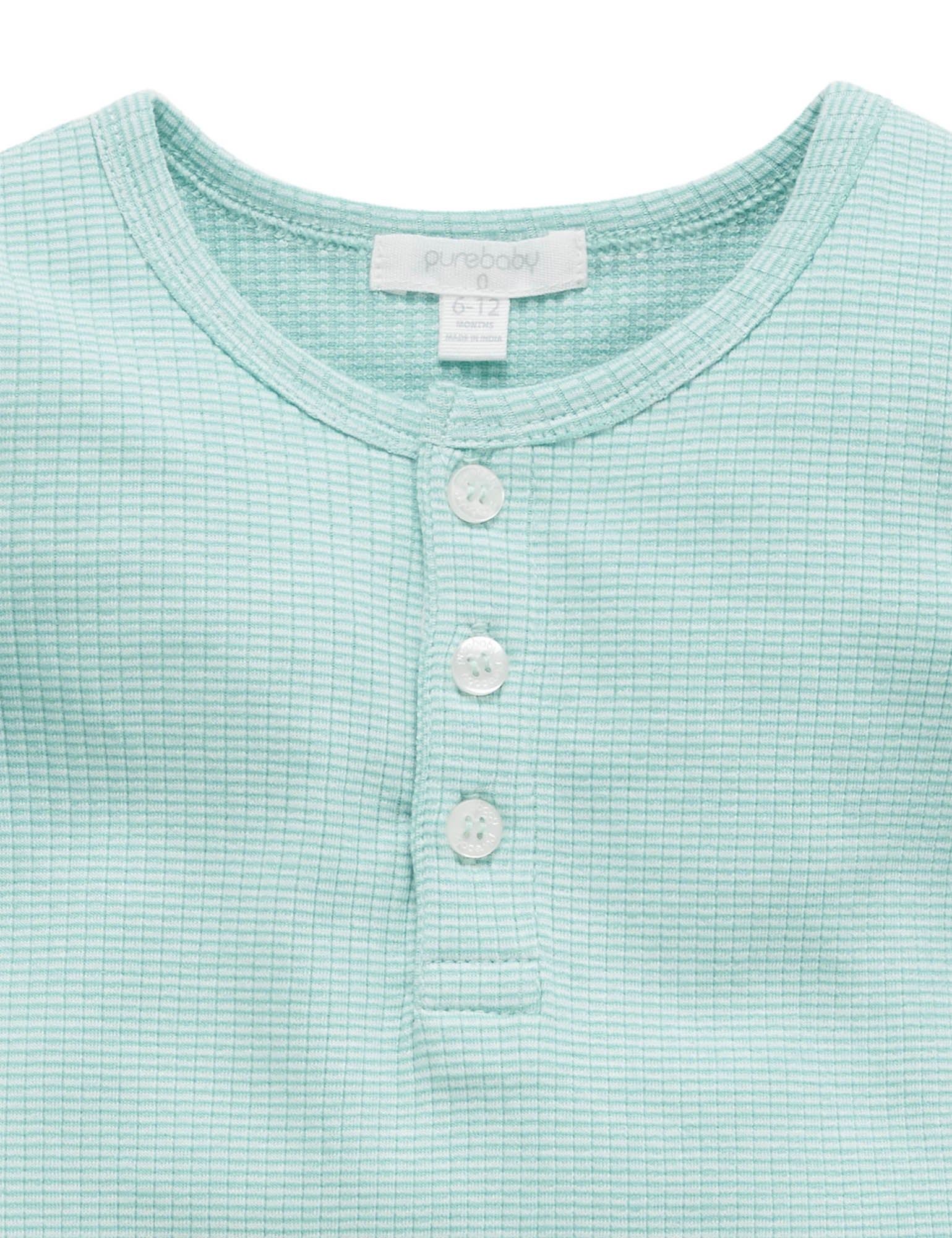 Rib L/Slv Henley Tee - Aquamarine Stripe