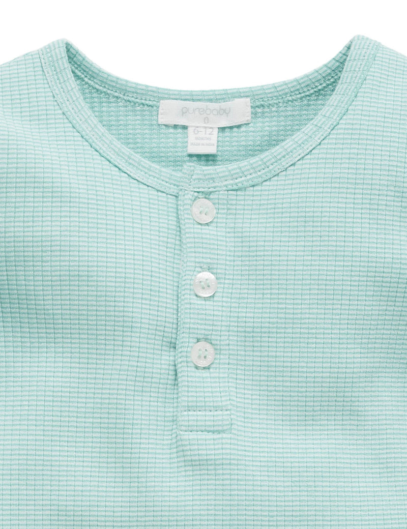 Rib L/Slv Henley Tee - Aquamarine Stripe
