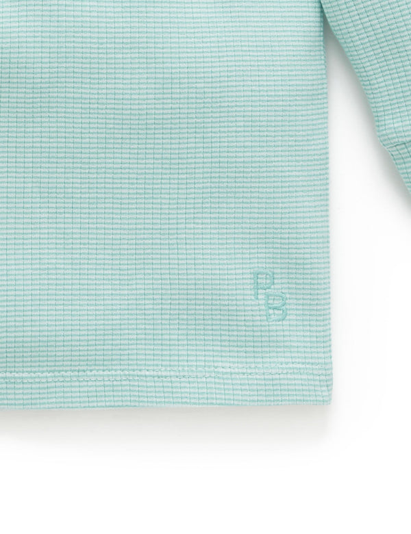 Rib L/Slv Henley Tee - Aquamarine Stripe