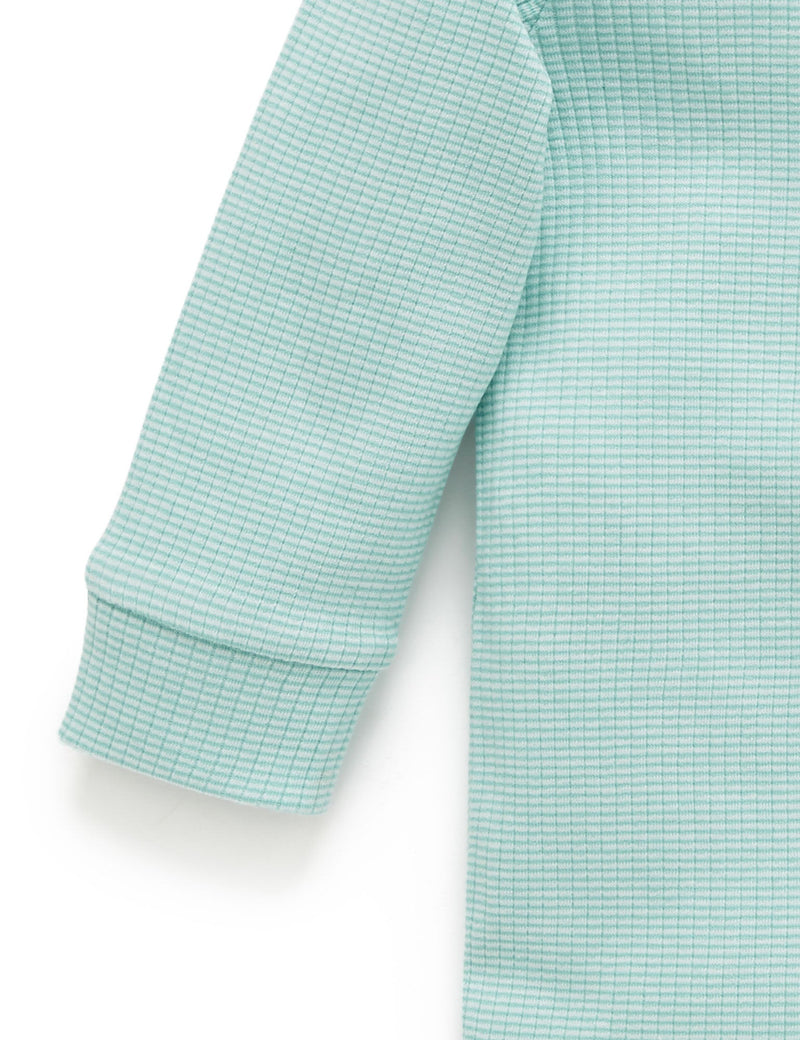 Rib L/Slv Henley Tee - Aquamarine Stripe