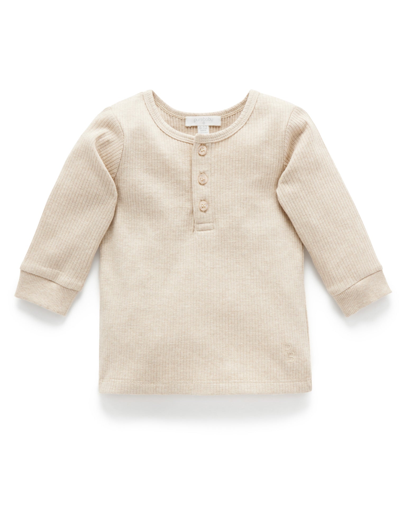 Rib L/Slv Henley Tee - Biscuit Melange