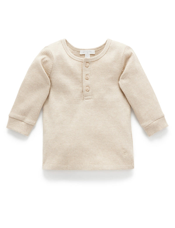 Rib L/Slv Henley Tee - Biscuit Melange