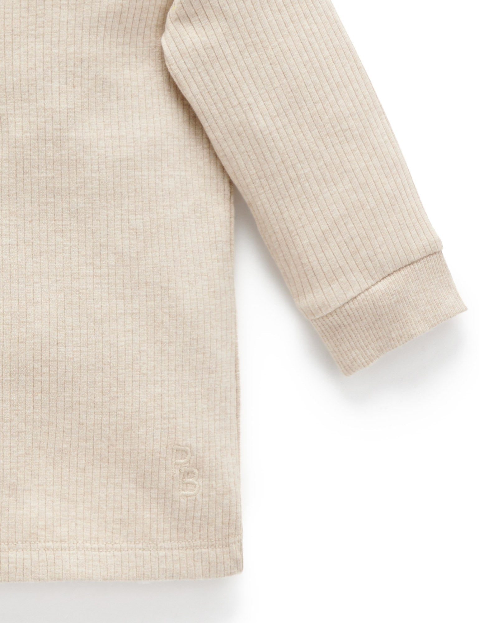 Rib L/Slv Henley Tee - Biscuit Melange