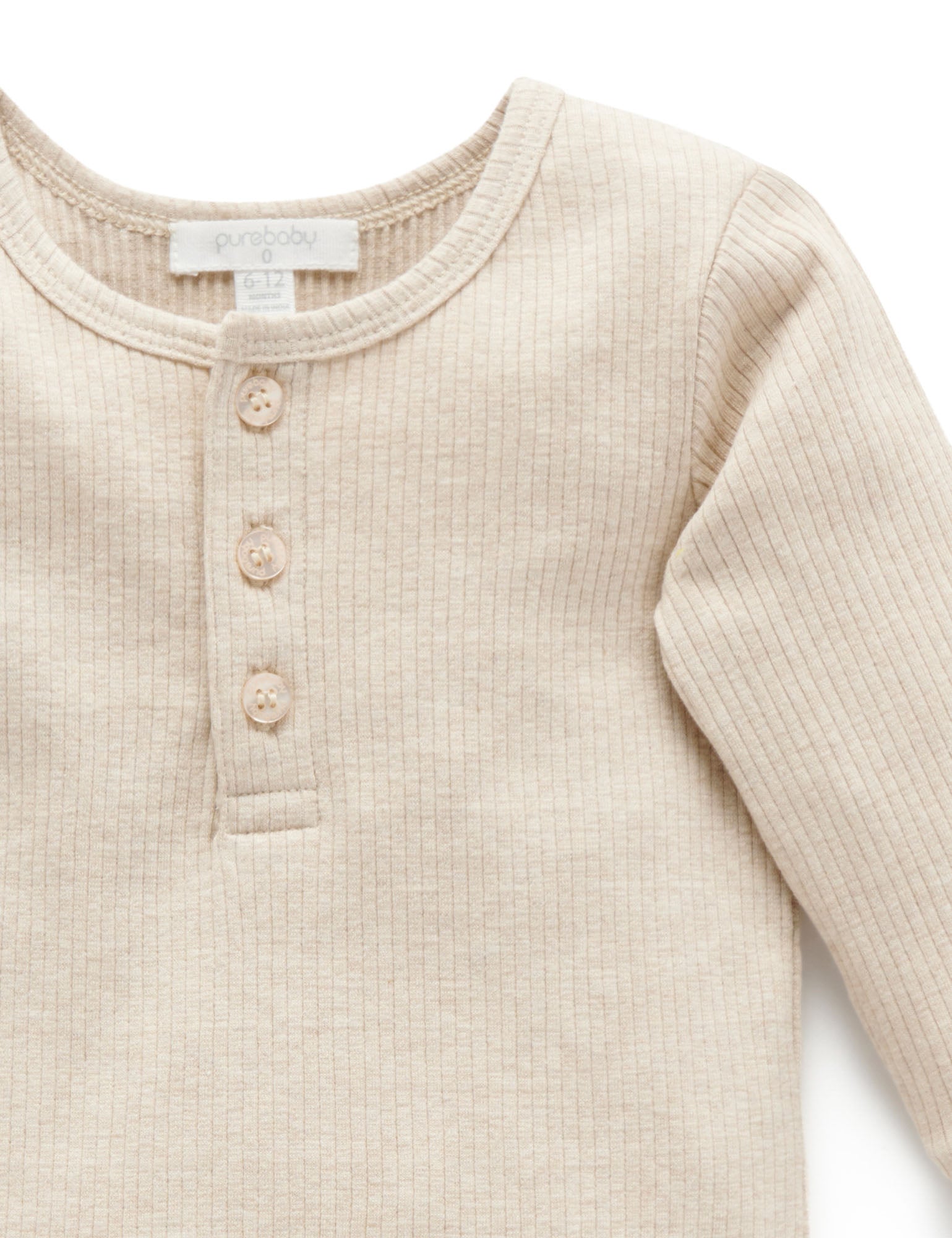 Rib L/Slv Henley Tee - Biscuit Melange