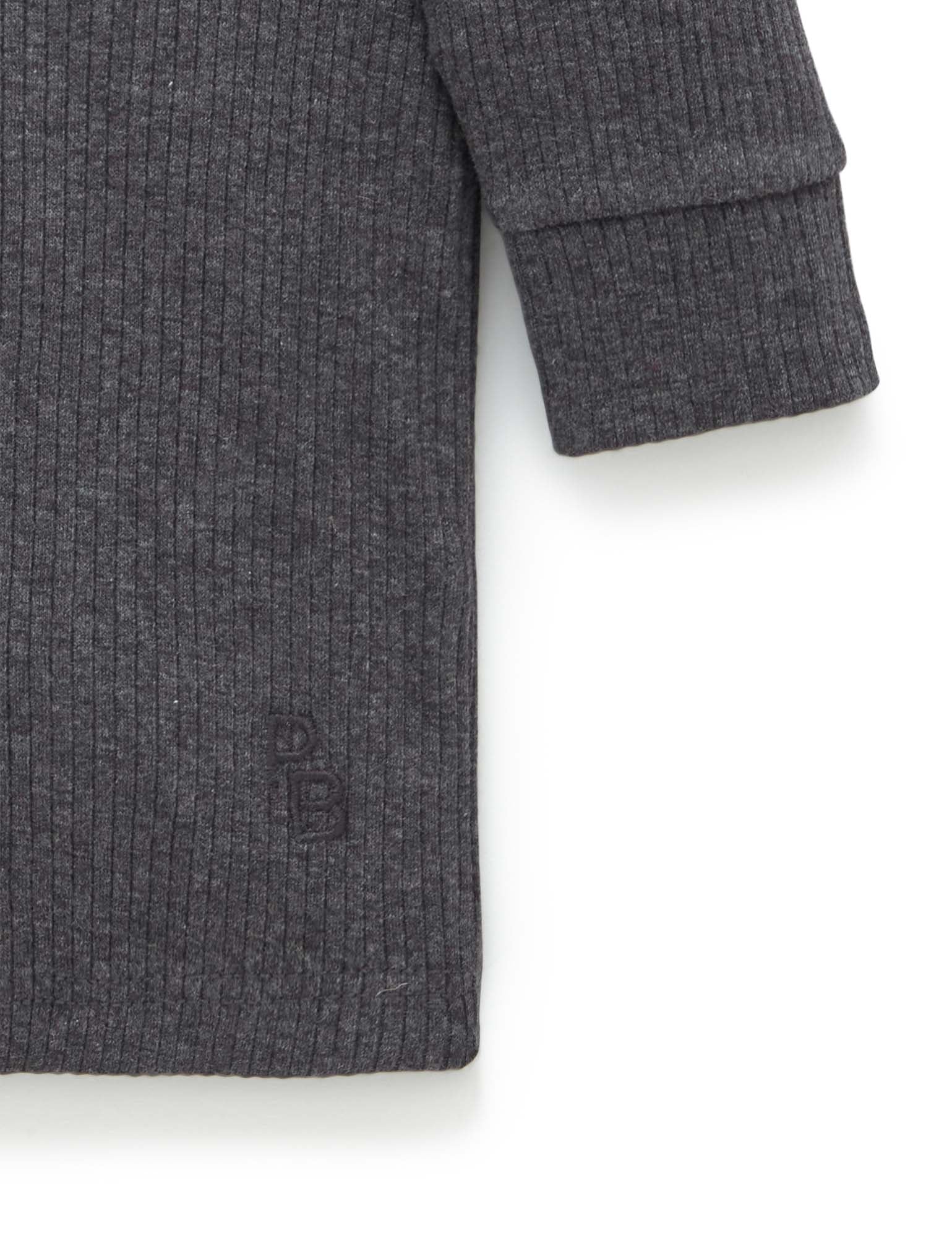 Rib L/Slv Henley Tee - Charcoal Melange